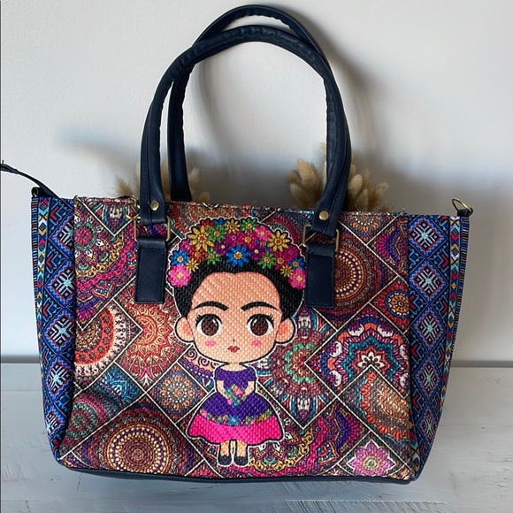 Frida Kahlo Colorful Patterned Tote Bag - Picture 1 of 6